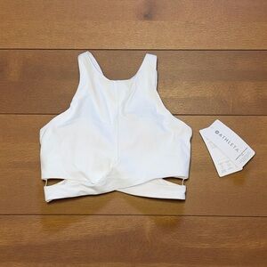 Athleta Conscious Cut Out Crop Sports Bra in White Size Small NWT